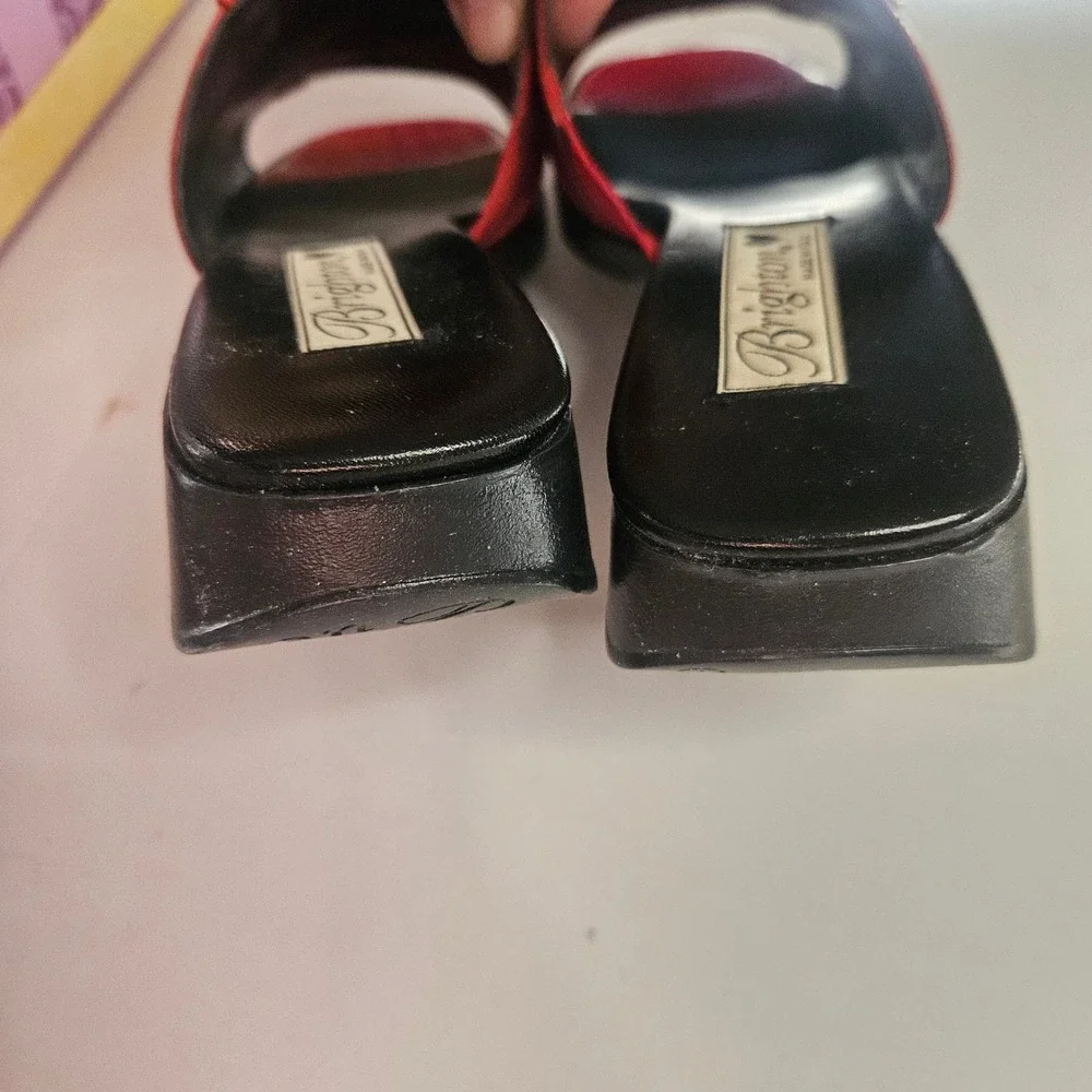Brighton Beth Red Leather Slide Sandals Croc Embossed Buckle Mules Made Italy 7M